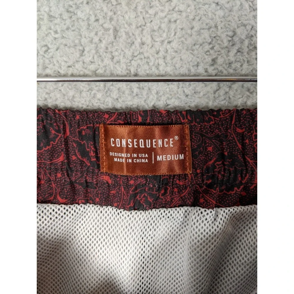 Consequence Swim Trunk Shorts Men M Black Red Floral Beach Surfer Vampire Goth